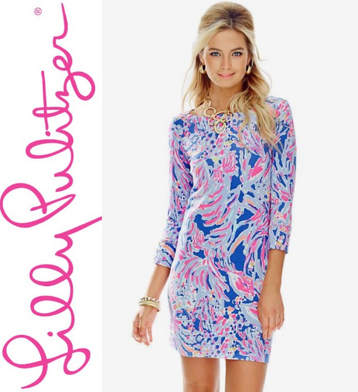 pink and blue midi dress