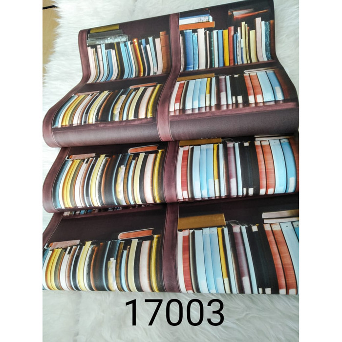 Jual Wallpaper Dinding Motif Rak Buku 3D coklat Kota Jual Wallpaper Dinding Motif Rak Buku 3D coklat Kota