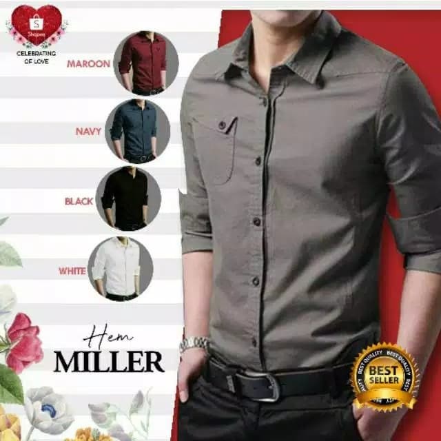 Kemeja Muslim Pria Lengan Panjang Baju Koko Slim Fit Katun Stretch