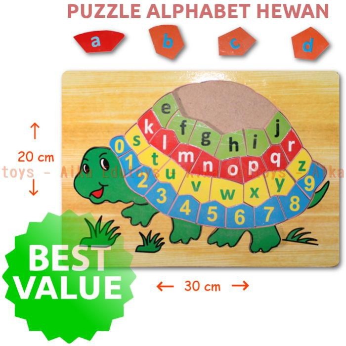 Jual Puzzle Alphabet Hewan Kura Kura Kura Huruf Angka Kayu Wooden