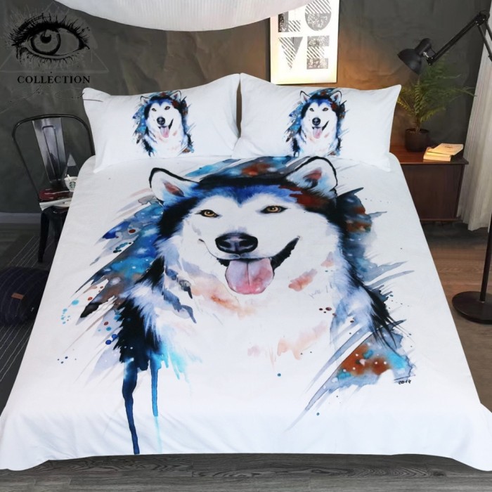 3D Animal Husky Dog Premium Duvet Quilt Cover Bedding Set