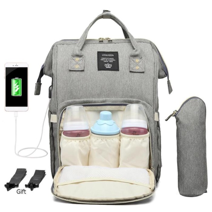 Mummy Nursing Backpack Waterproof Diaper Bag USB Charging Large Capacity LEQUEEN