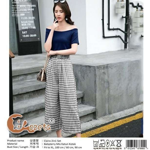 Setelan Celana Kulot Setelan Claira Navy Stelan Baju Sabrina Abg