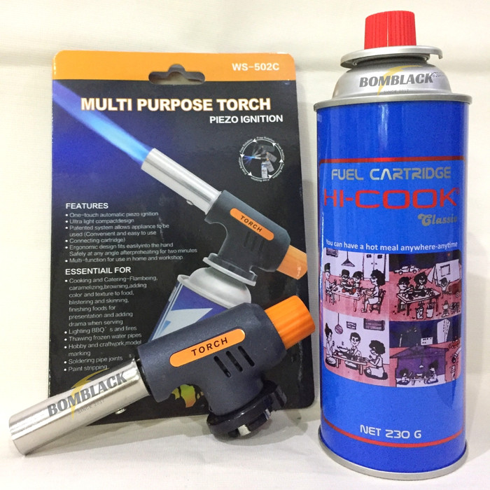 Jual Paket Gas Torch + Gas Hi Cook 230 gr Pematik Gas Kompor Api Blow