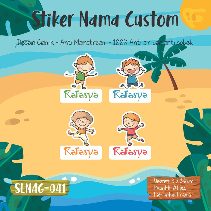 Jual sticker label nama anak kartun  cowok  cute laki laki 