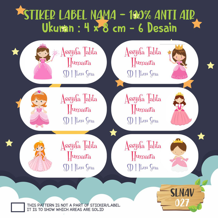 Jual sticker label nama anak princess kartun girl cewek 