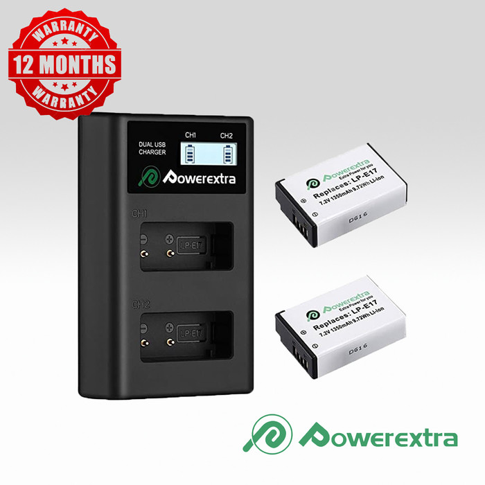 Jual POWEREXTRA BATTERY CANON LP-E17 2 PACK WITH DUAL