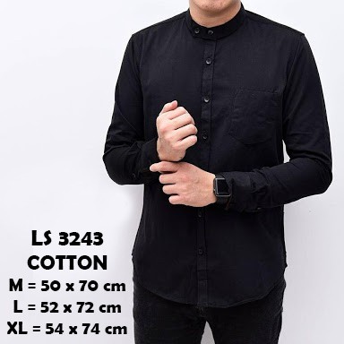 Jual Promo Baju Hem Kemeja Lengan Panjang Pria Hitam Polos Kerah Shanghai Gambir Eliz Fashion Tokopedia