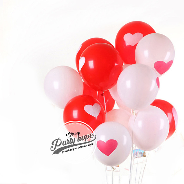 Jual balon  motif hati balon  hati merah  putih  balon  