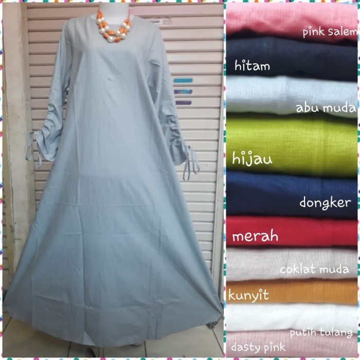 Foto Produk Gamis katun HQ saku fungsi lengan serut all size fit to m.L.xL dari Winnie Collection
