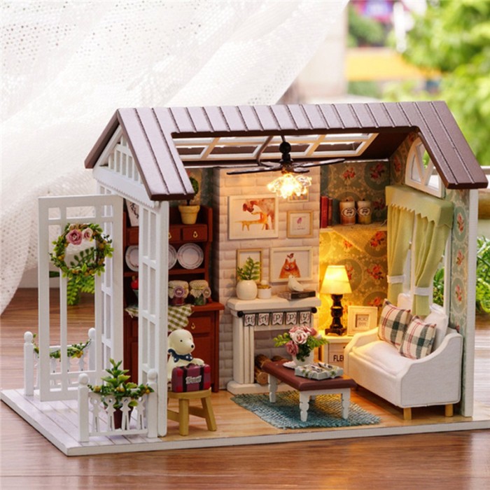 1:32 Cuteroom Dollhouse Miniature Cherry House DIY Kit With Cover And LED