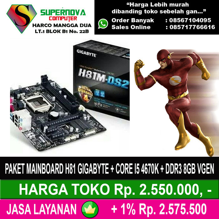 Jual PAKET MAINBOARD H81 GIGABYTE CORE I5 4670K DDR3 
