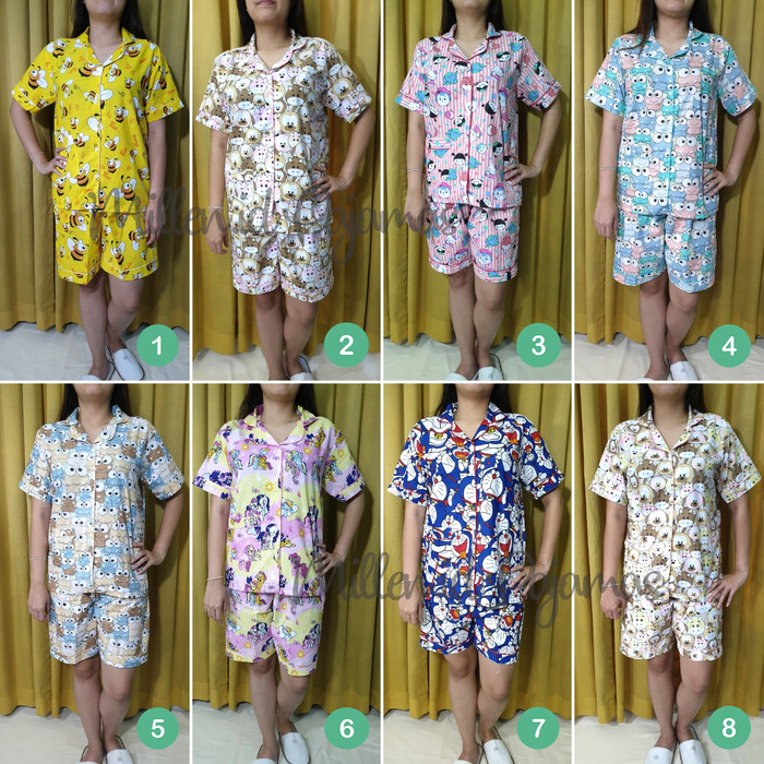 KC Miso in Gingham Paws  Baju Tidur Kaos dengan Celana Pendek  Piyama Kaos main image 1