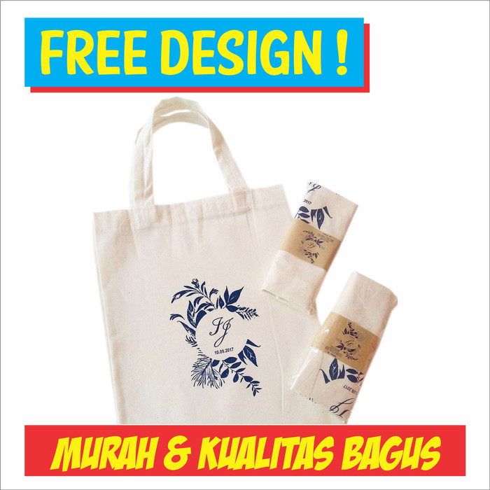 Jual tas souvenir pernikahan blacu tenteng sablon 23x28 