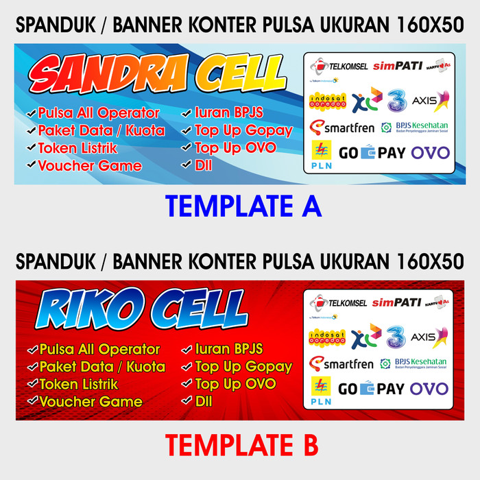 Jual Spanduk Banner Konter Pulsa Ukuran 160x50 Model A dan 