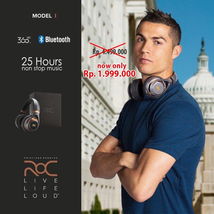 Jual Premium Wireless Headphone ROC I By Cristiano Ronaldo