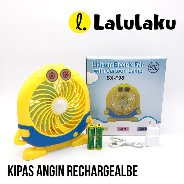 Jual Kipas Angin Minion 8 inch LED Portable Rechargeable 