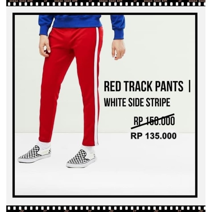 track pants with red stripe