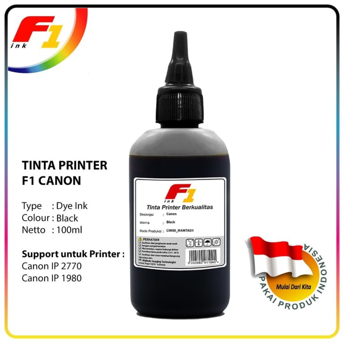 Jual TINTA PRINTER F1 INK CANON IP 2770 1980 BLACK - 100ML