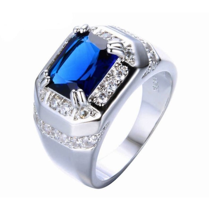 Jual CINCIN SILVER FILLED STANDART SQUARE BLUE WHITE 