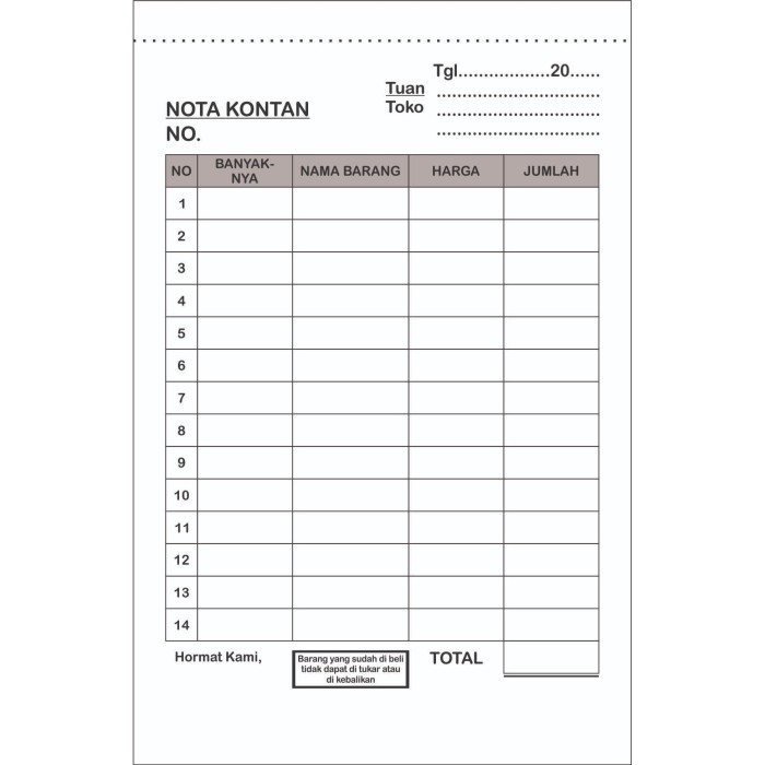 Format Nota Kontan 20 Contoh Dan Ukuran Nota Bukti Pe 2039