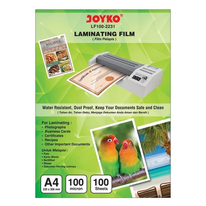 Jual Laminating Film A4 100micron JOYKO/Plastik Laminating A4/Plastik