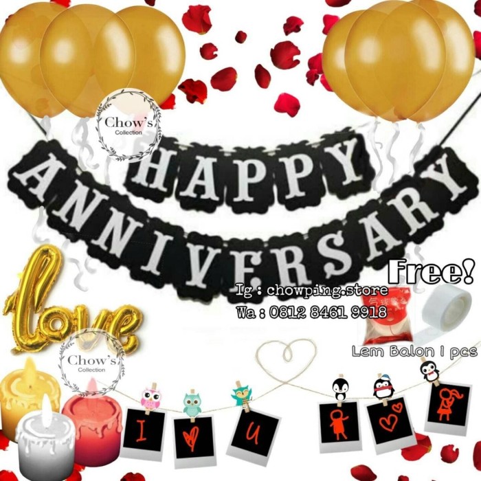 Jual Paket Dekorasi Hiasan Banner Happy Anniversary With Balon Love