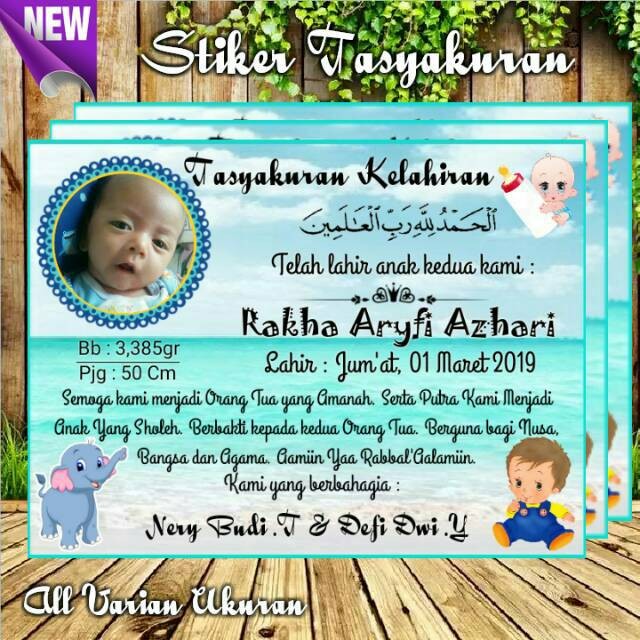 jual kartu ucapan aqiqah anak full warna request nama identitas lihat