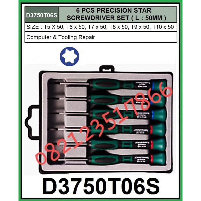 Jonnesway D3750T06S 6 Pcs Precision STAR Screwdriver Set T5-T10
