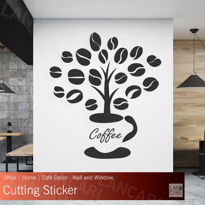 Jual Sticker Cutting Coffee dinding kaca Quotes Cafe Pohon  