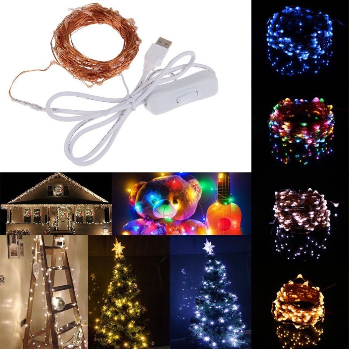 USB Plug In 10M 100 LEDs Fairy String Micro Copper Wire LED String Copper Wire Fairy Lights Battery USB 12V Xmas
