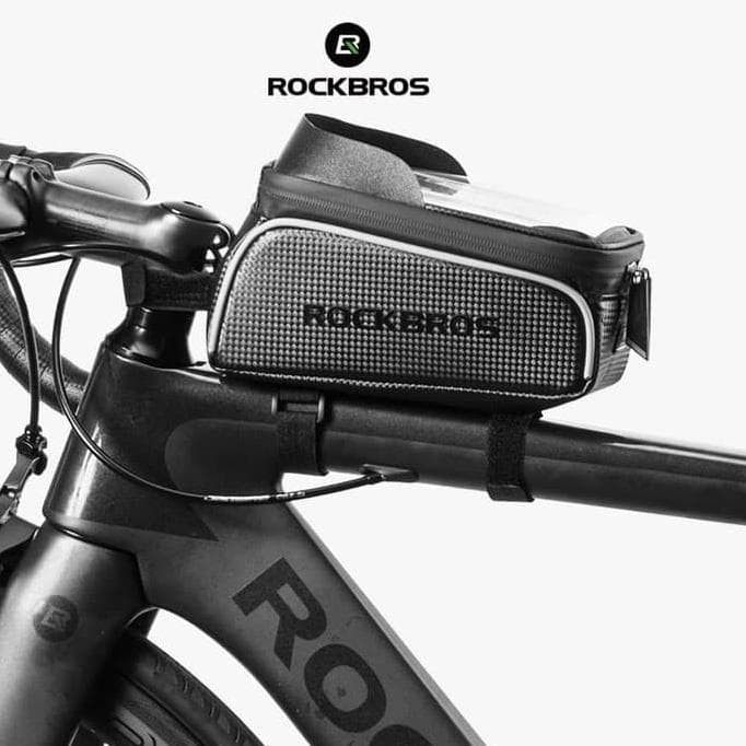 RockBros Bike Frame Bag 6.0/" Touch Screen Waterproof Front Tube Bag Gray