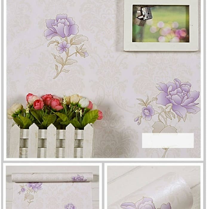 Jual Wallpaper  sticker  dinding  putih motif  batik bunga  