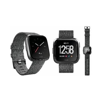 Fitbit versa special sales edition smartwatch charcoal woven