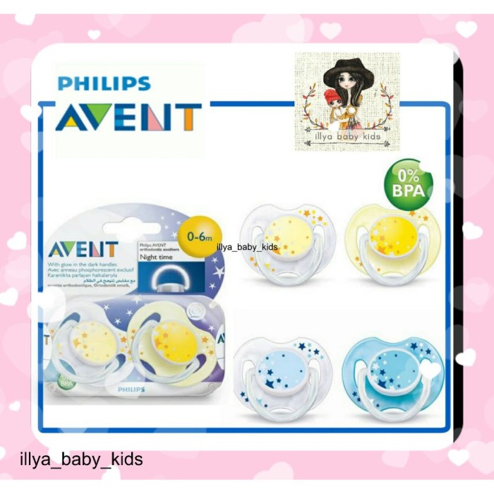 6-18m, # 9 6-18m 2 Pack Baby Soother Dummy Pacifier Nipple Philips Avent Night Time 0-6m