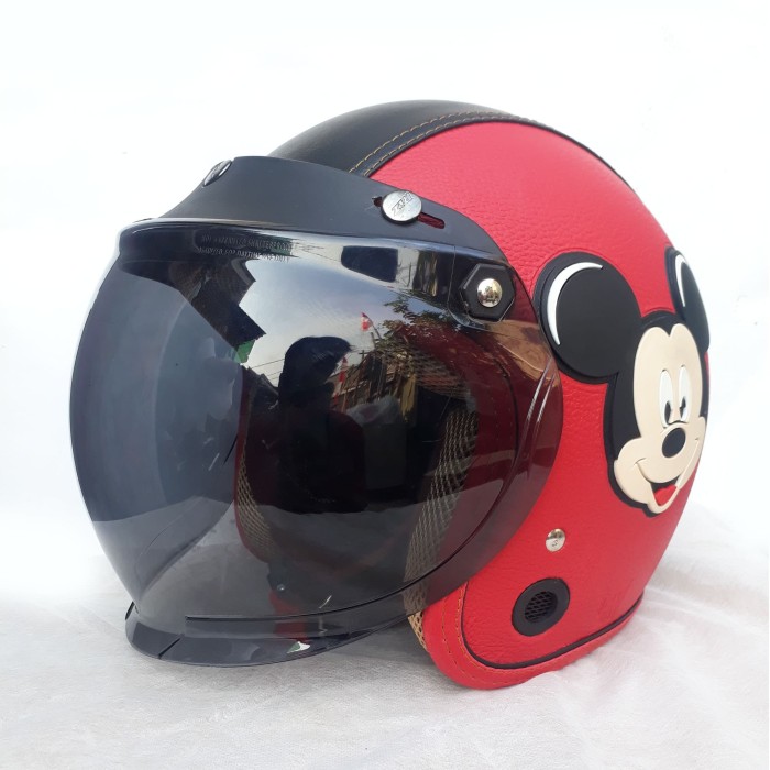 Jual Helm bogo kulit dewasa karakter Mickey mouse motif merah hitam