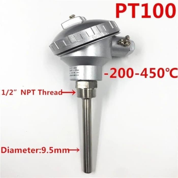 Jual RTD PT100 Temperature Sensor probe 4" Thread 1/2 NPT 200450C WZP