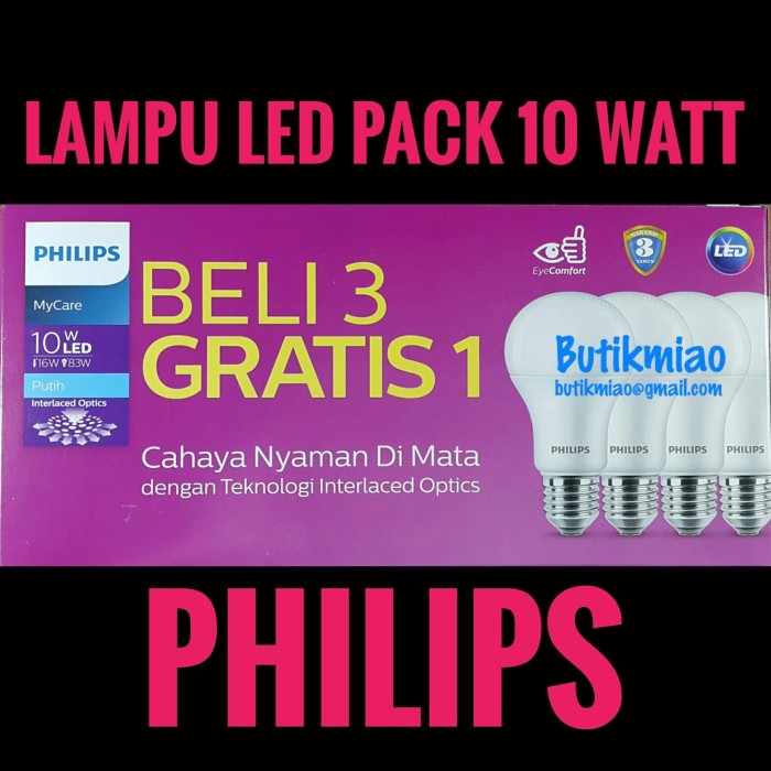 Jual PHILIPS LAMPU LED PAKET MYCARE 10W 10 WATT PUTIH 3 ...