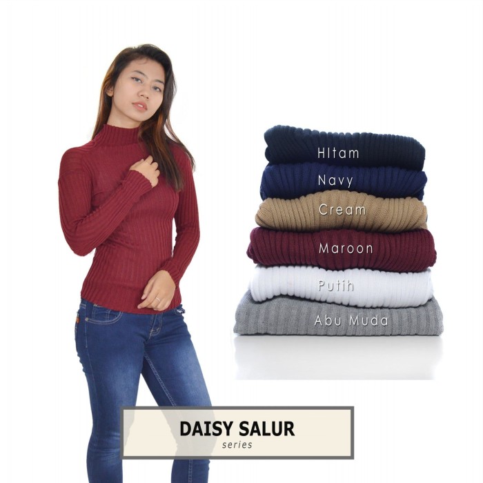 Jual DAISY SALUR TURTLENECK  Sweater  Rajut  wanita Putih 