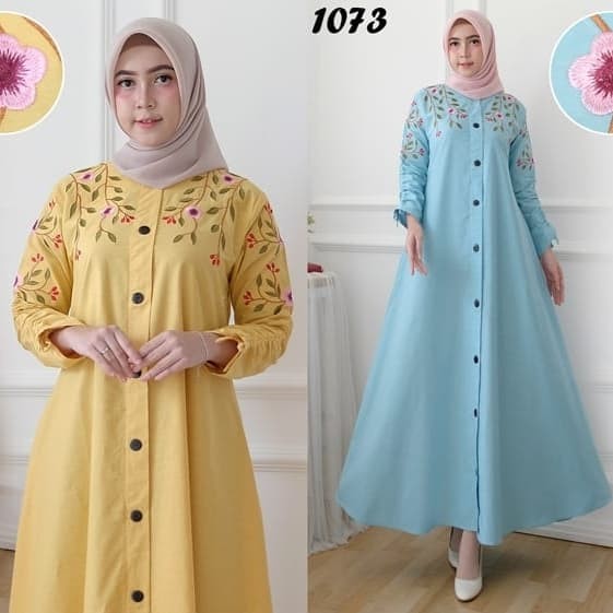 Foto Produk Gamis katun paris bordir original lengan serut all size fit to m.L.xL dari Winnie Collection