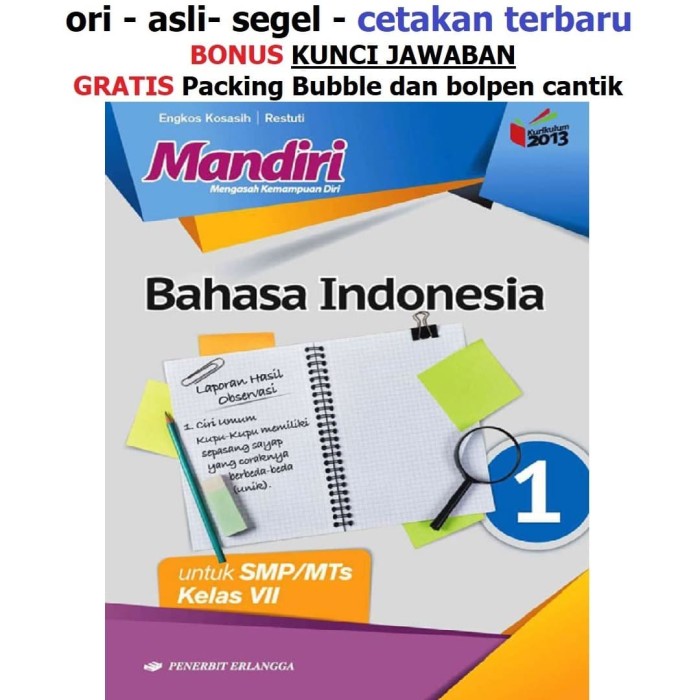 Jual Buku Mandiri Erlangga Bahasa Indonesia Kelas 7 Smp Kunci Jawaban Kota Tangerang Sahabat Buku Anak Os Tokopedia