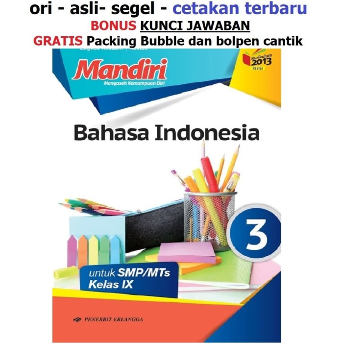 Jual Buku Mandiri Erlangga Bahasa Indonesia Kelas 9 Smp Kunci Jawaban Kota Tangerang Sahabat Buku Anak Os Tokopedia