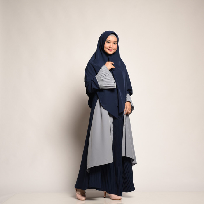 20 Koleski Terbaru Gamis Warna  Navy  Kombinasi  Abu Rise 