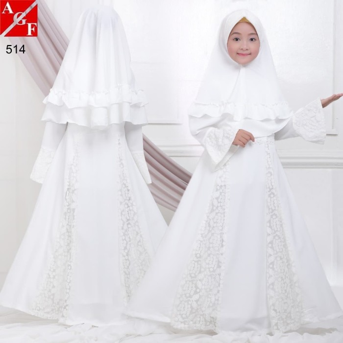  Baju  Gamis  Anak  Remaja Perempuan  Putih Syari  Putih 514 4 