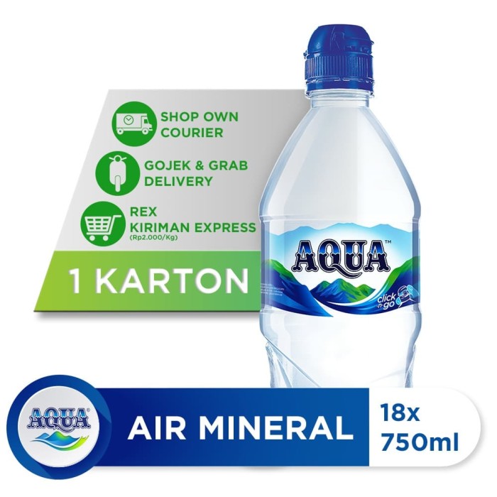 Promo AQUA  Air Mineral Click n Go 750ml 18 botol  Kab 