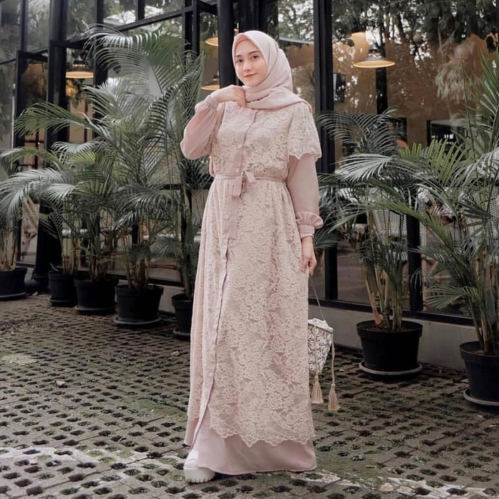 Model Baju Gamis Brokat Simpel Hijabfest