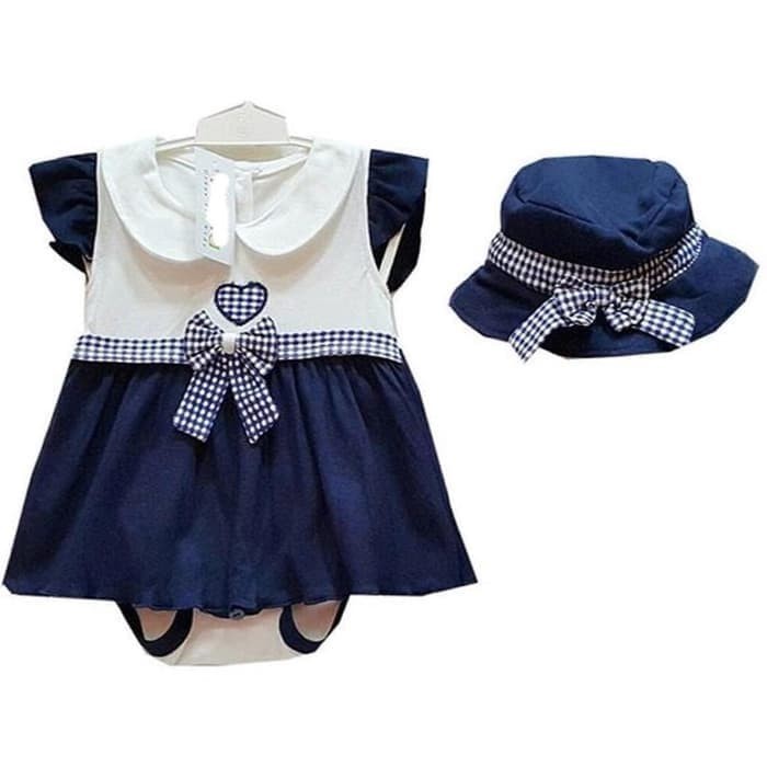 Jual baju anak bayi perempuan 0 1 2 3 4 5 6 7 8 9 bulan dress navy dres