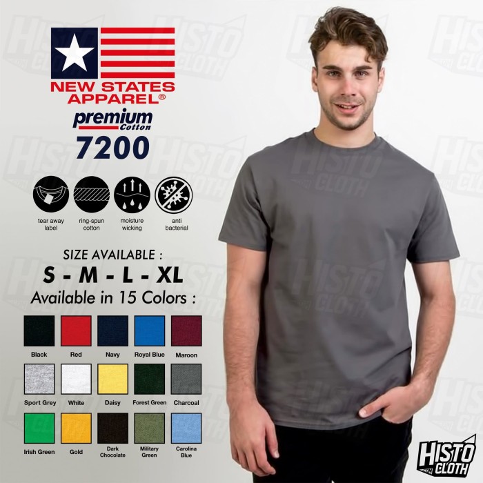 Jual Kaos  Polos NSA Premium Cotton 7200 Tshirt New States 