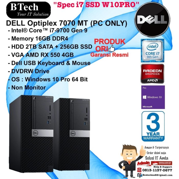 Jual DELL Optiplex 7070 MT Core i7-9700 16GB 2TB 256GB VGA 