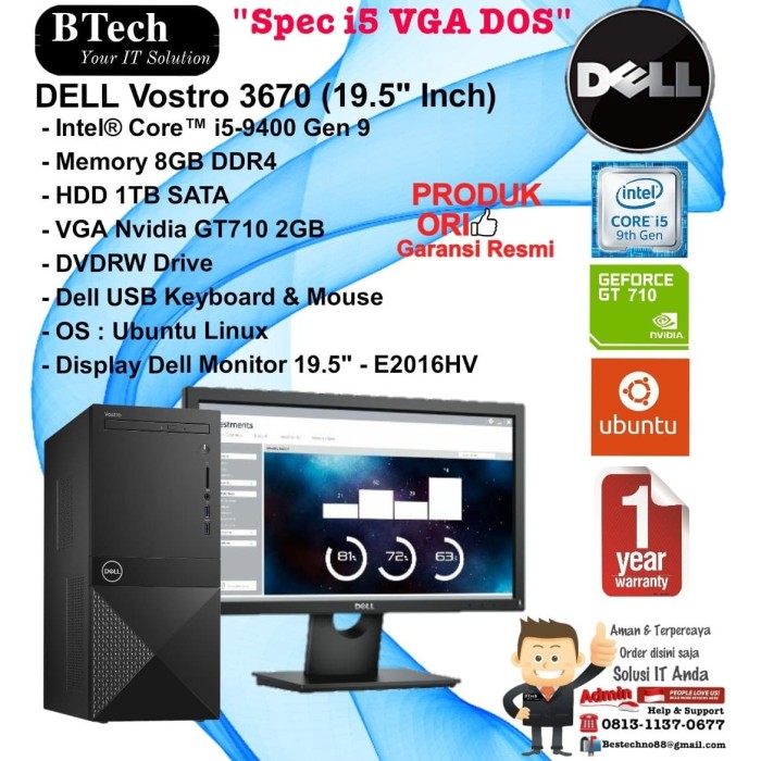 Jual DELL Vostro 3670 Core i5-9400 8GB 1TB VGA 2GB DVDRW 
